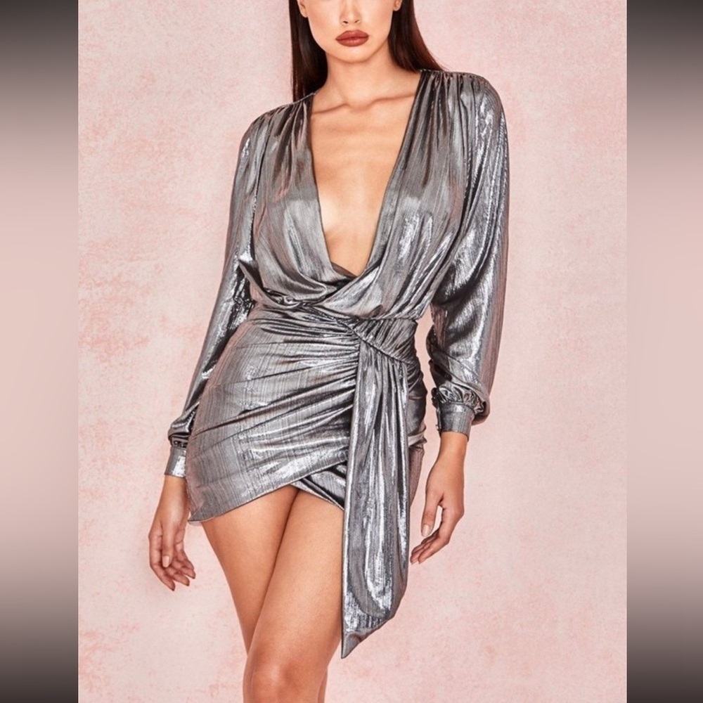 House of CB London Metallic Silver ALVONA Dress Size Small New With Tags